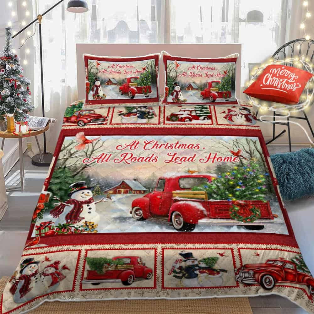 Custom Bull Dog Quilt Bedding Set UK Flower Patter Christmas Deer Quilt Bedding At Christmas, All Roads Lead Home Quilt Bedding Set Bedroom Set Bedlinen 3D ,Bedding Christmas Gift,Bedding Set Christmas