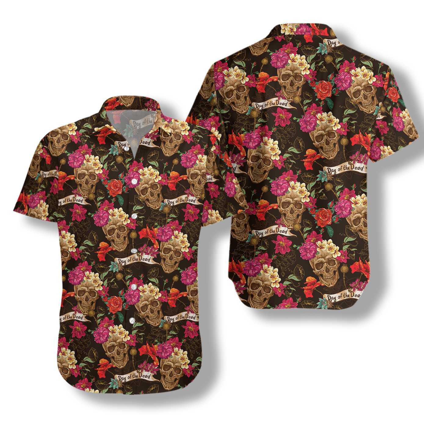 Vibrant Skull And Flowers Day Of Dead Design Hawaiian Shirt, Hawaiian Shirt Gift, Christmas Gift