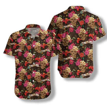 Vibrant Skull And Flowers Day Of Dead Design Hawaiian Shirt, Hawaiian Shirt Gift, Christmas Gift