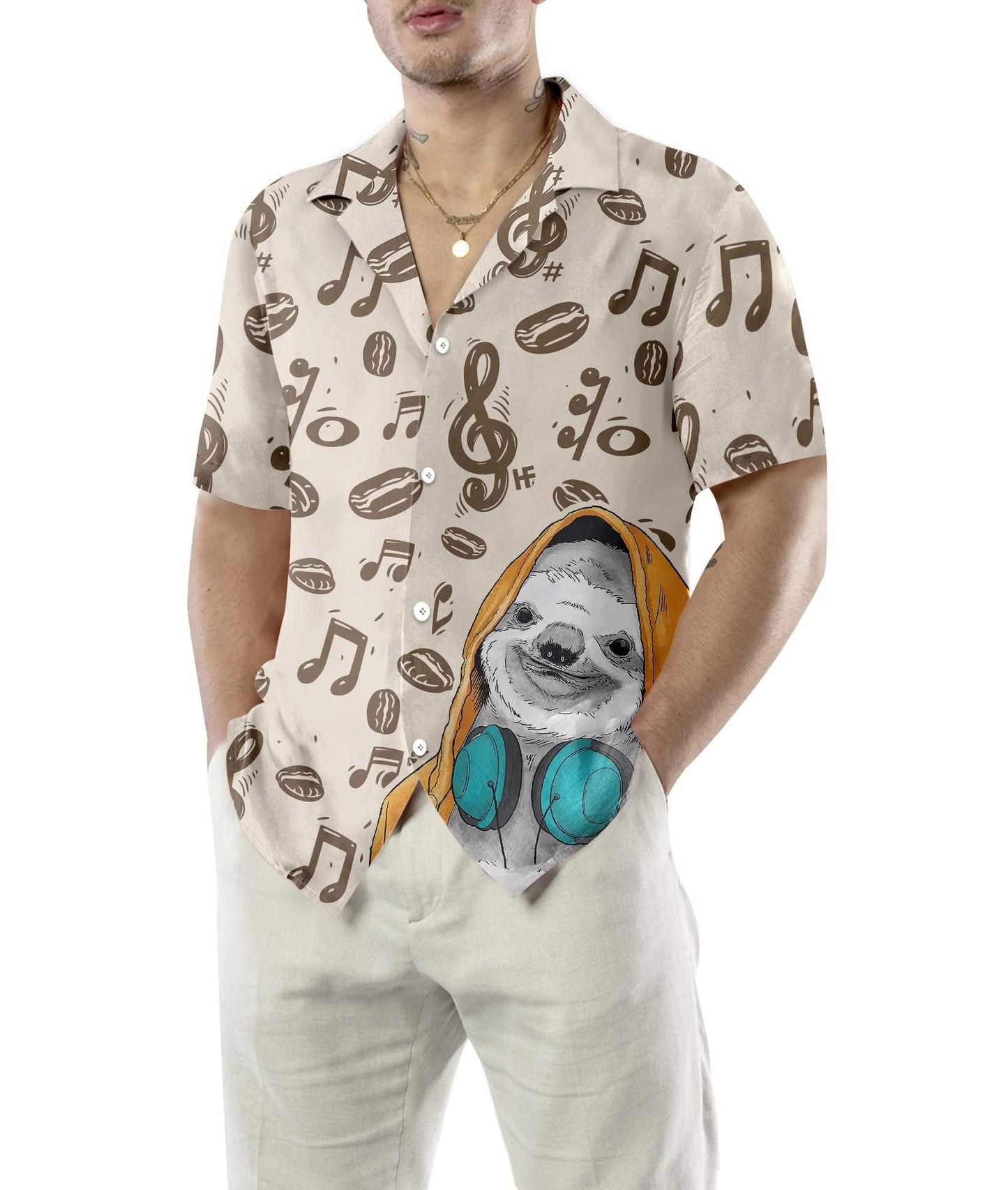 Music Note And Sloth Design Hawaiian Shirt, Hawaiian Shirt Gift, Christmas Gift