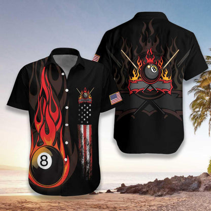 Flame Eight Number Ball Billiard Pool Black Hawaiian Shirt, Hawaiian Shirt Gift, Christmas Gift