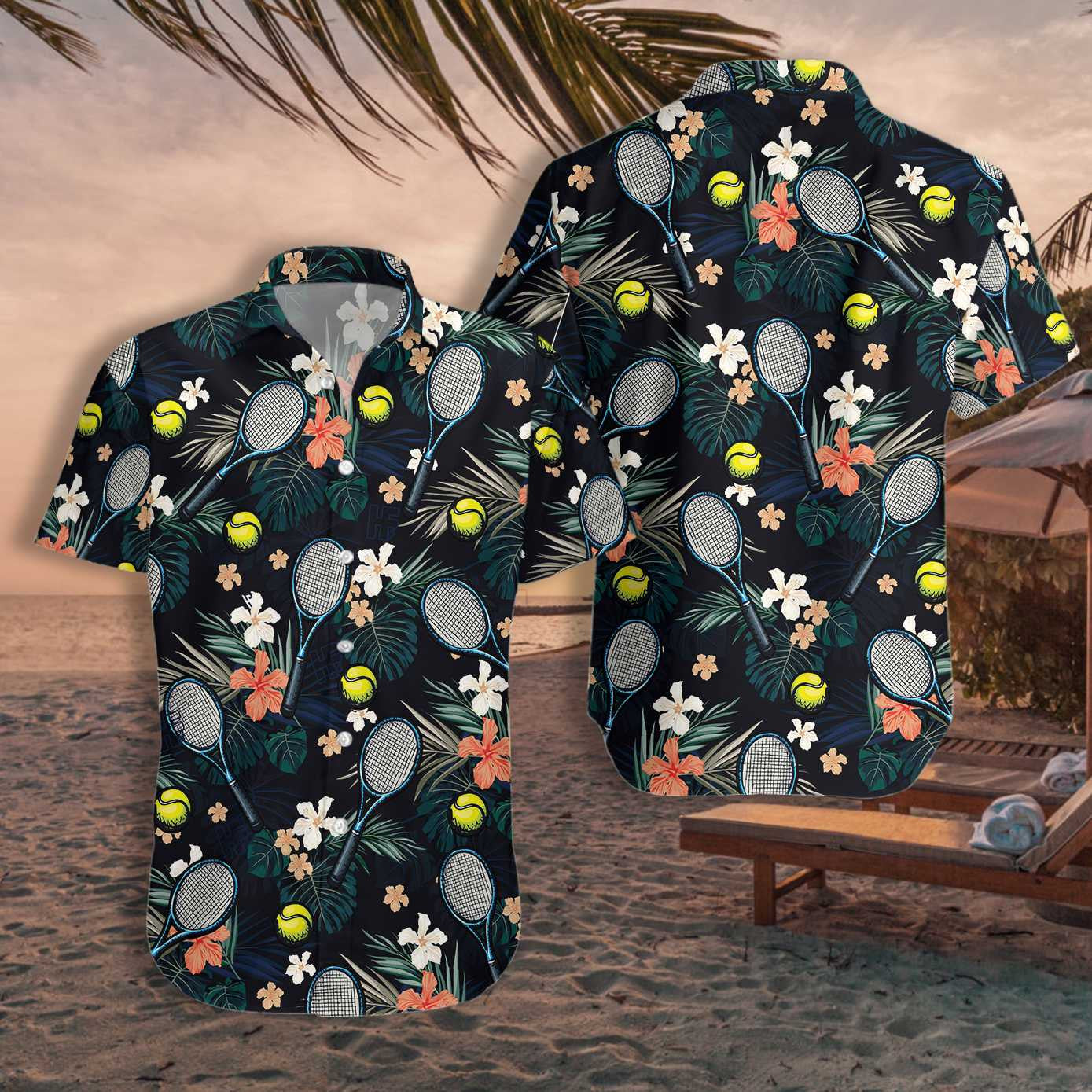 Cool Tropical Floral Tennis Design Hawaiian Shirt,Hawaiian Shirt Gift, Christmas Gift
