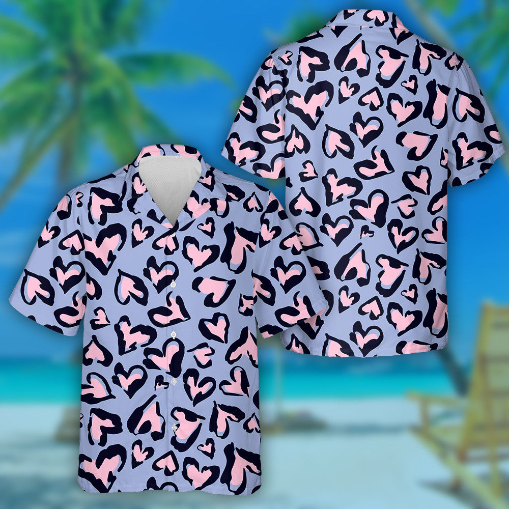 Abstract Heart Leopard Skin On Blue Hawaiian Shirt, Hawaiian Shirt Gift, Christmas Gift