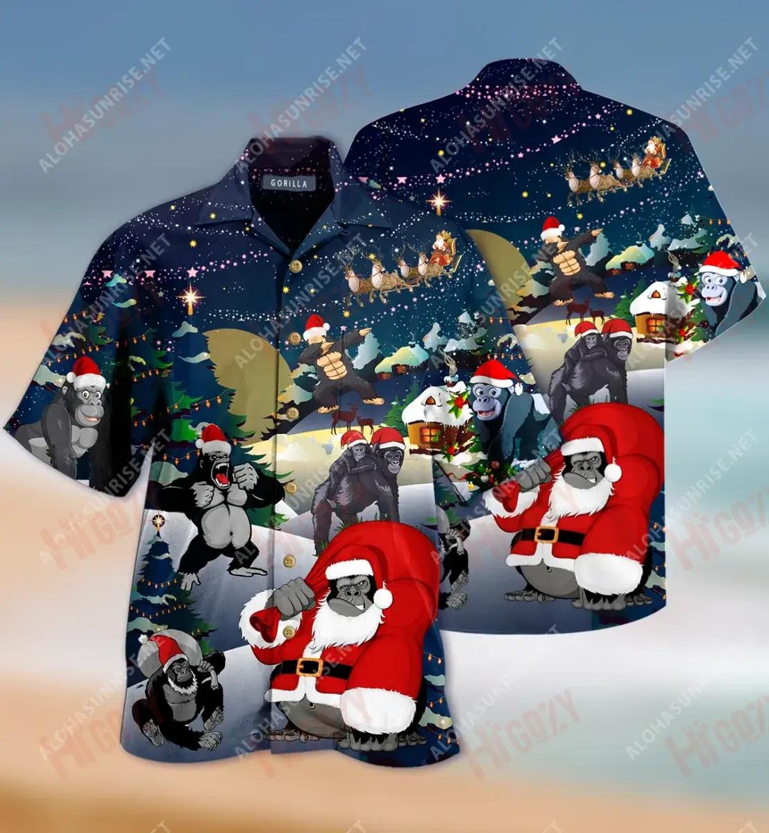 Christmas Gorillas Short Hawaiian Shirt Hobbies Aloha Shirt Tropical Shirts For Men Hawaiian Shirts For Men_Hawaiian Shirt Gift, Christmas Gift