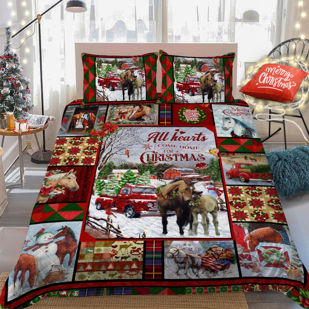 All Hearts Come Home For Christmas, Horse Quilt Bedding Set Bedroom Set Bedlinen 3D ,Bedding Christmas Gift,Bedding Set Christmas