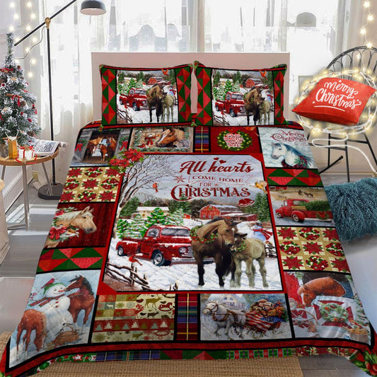 All Hearts Come Home For Christmas, Horse Quilt Bedding Set Bedroom Set Bedlinen 3D ,Bedding Christmas Gift,Bedding Set Christmas