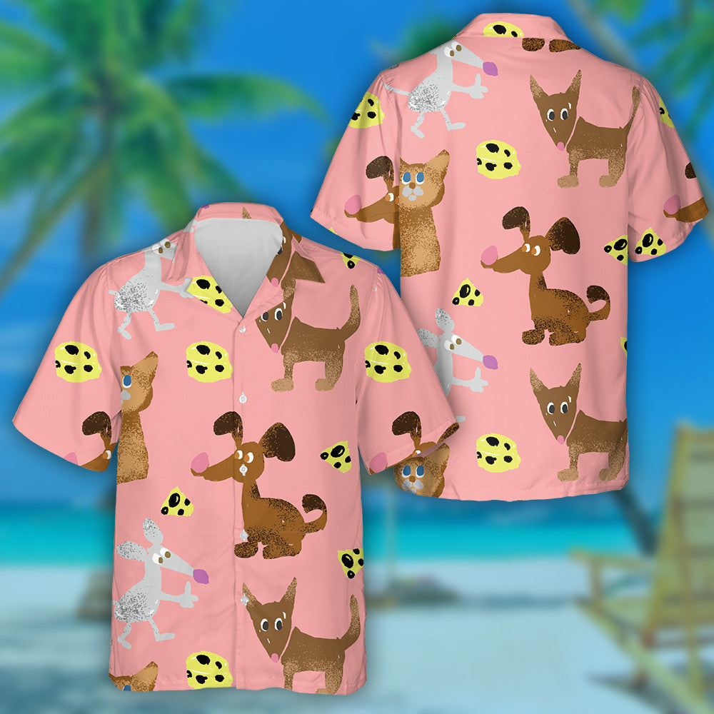 Adorable Dog And Cheese On Pink Background Hawaiian Shirt, Hawaiian Shirt Gift, Christmas Gift