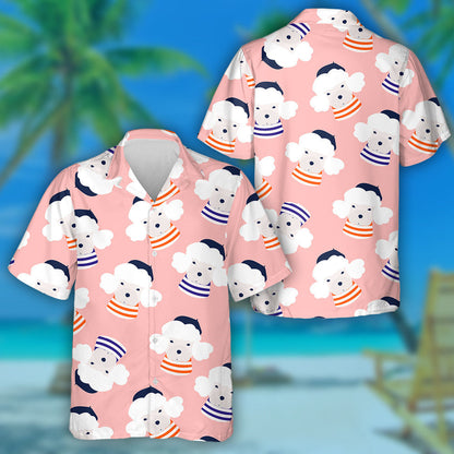 Poodle Dog Little Puppy With Barret Hat And Striped Shirt Hawaiian Shirt,Hawaiian Shirt Gift, Christmas Gift