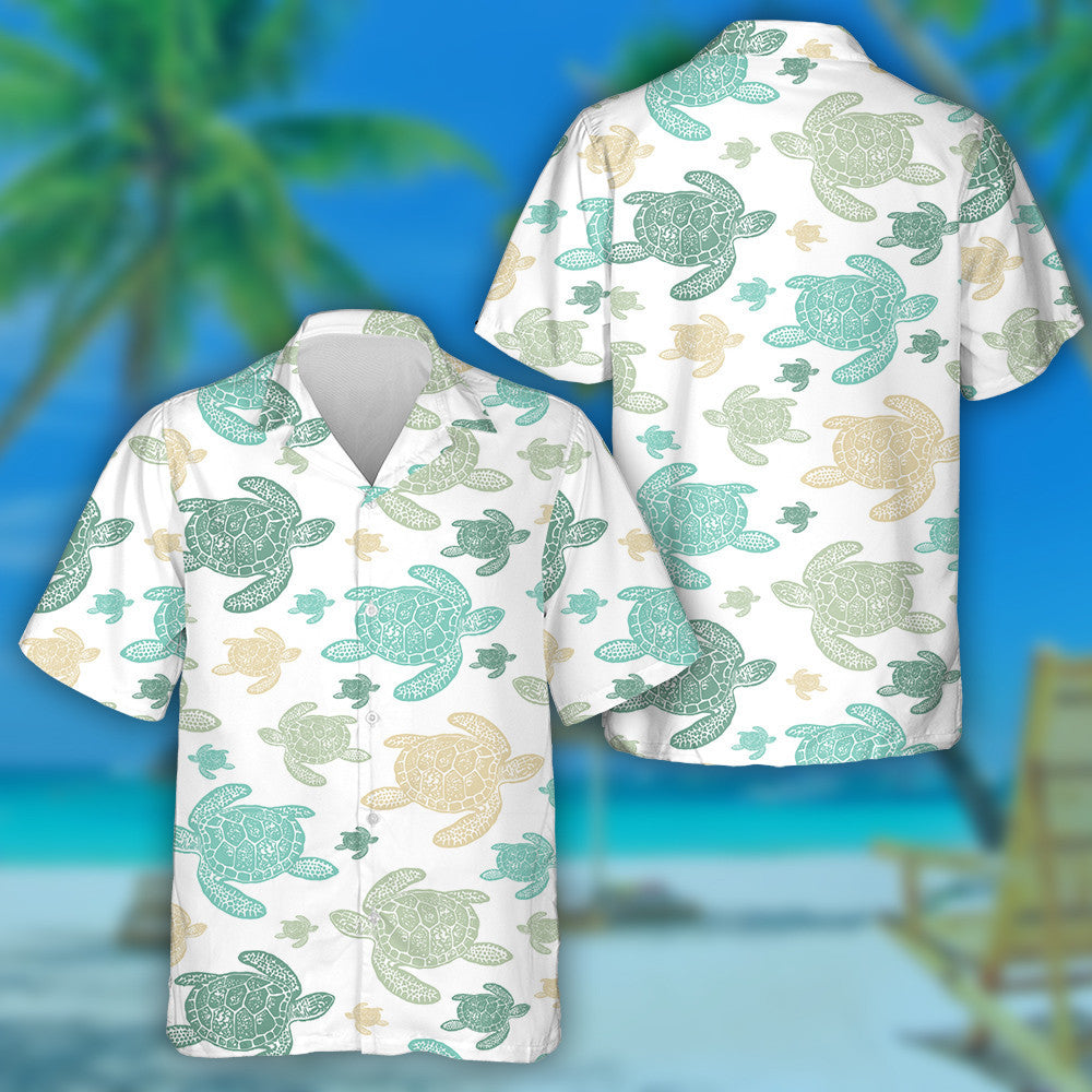 Realistischer Stil von Meeresschildkröten auf weißem Hintergrund Hawaiihemd, Hawaiihemd Geschenk, Weihnachtsgeschenk