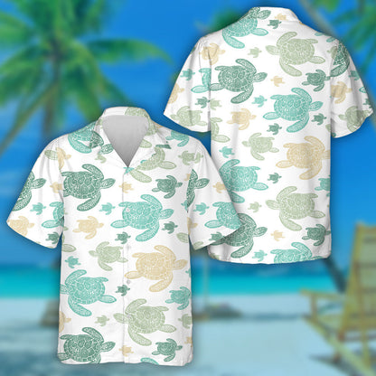 Realistischer Stil von Meeresschildkröten auf weißem Hintergrund Hawaiihemd, Hawaiihemd Geschenk, Weihnachtsgeschenk