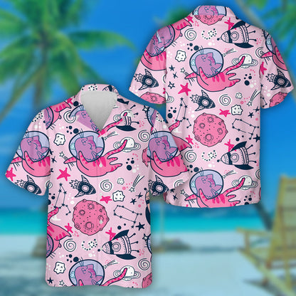 Cosmic Doodle Pink Astronaut Cat Floating In Space Hawaiian Shirt, Hawaiian Shirt Gift, Christmas Gift