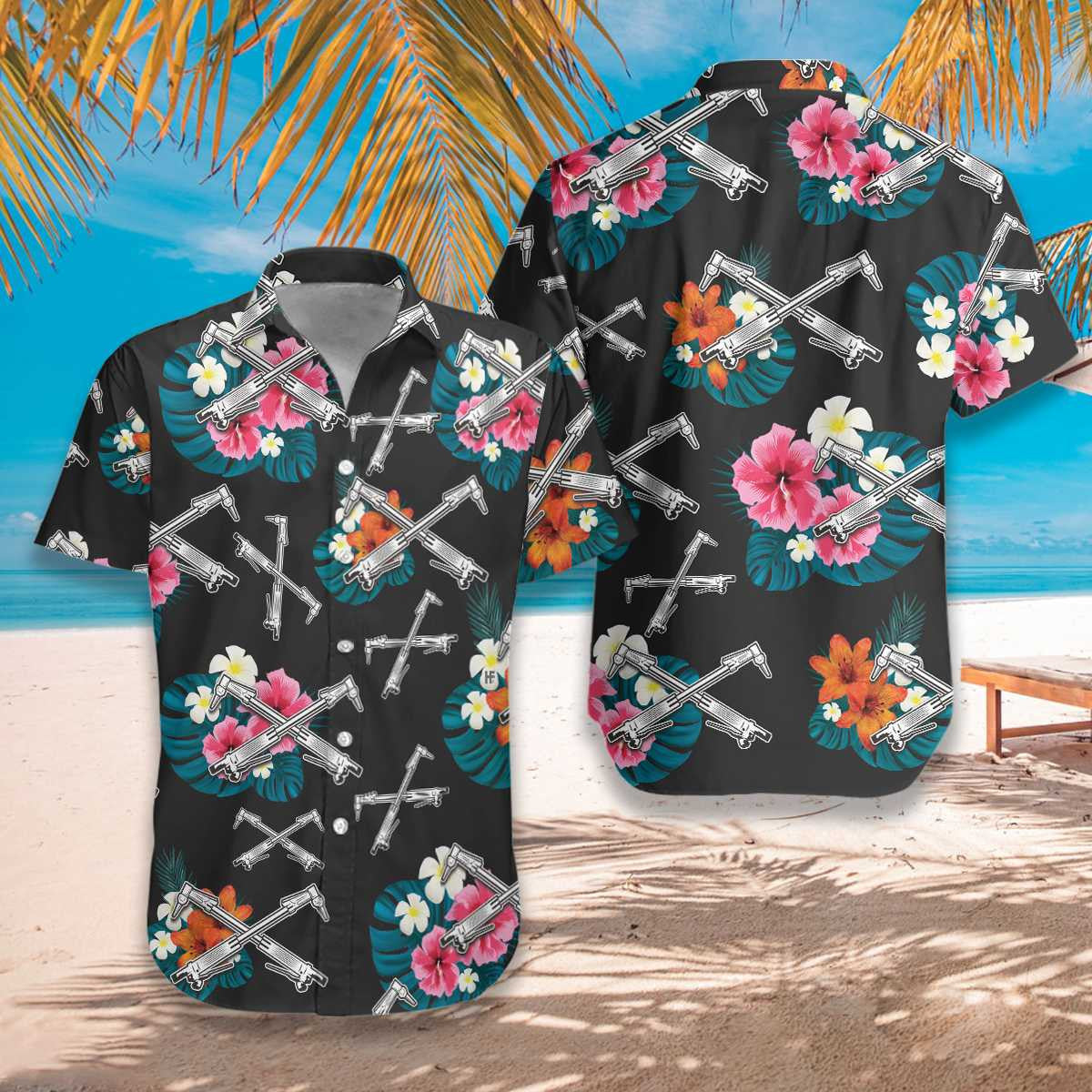 Ironworker Tropical In Black Style Pretty Ornamental Hawaiian Shirt, Hawaiian Shirt Gift, Christmas Gift