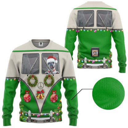 3D Bulldogs fahren Hippie-Autos zu Weihnachten Custom T-Shirt Bekleidung
