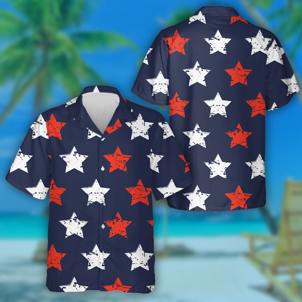 Hand Painting American Stars Dark Blue Background Hawaiian Shirt, Hawaiian Shirt Gift, Christmas Gift