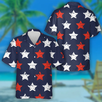 Hand Painting American Stars Dark Blue Background Hawaiian Shirt, Hawaiian Shirt Gift, Christmas Gift