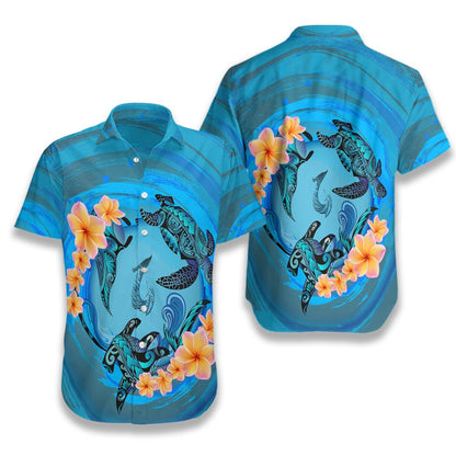 Marquesas Islands Blue Plumeria Animal Tattoo Pattern Hawaiian Shirt, Hawaiian Shirt Gift, Christmas Gift