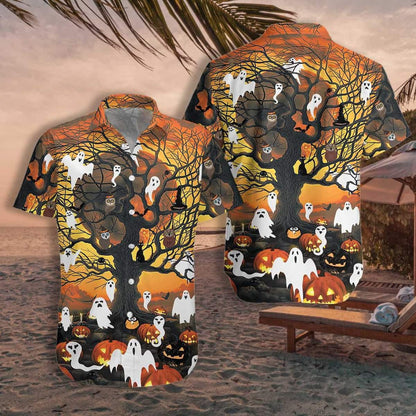 Happy Halloween Spirit Night Of Pumpkin And Ghost Hawaiian Shirt, Hawaiian Shirt Gift, Christmas Gift