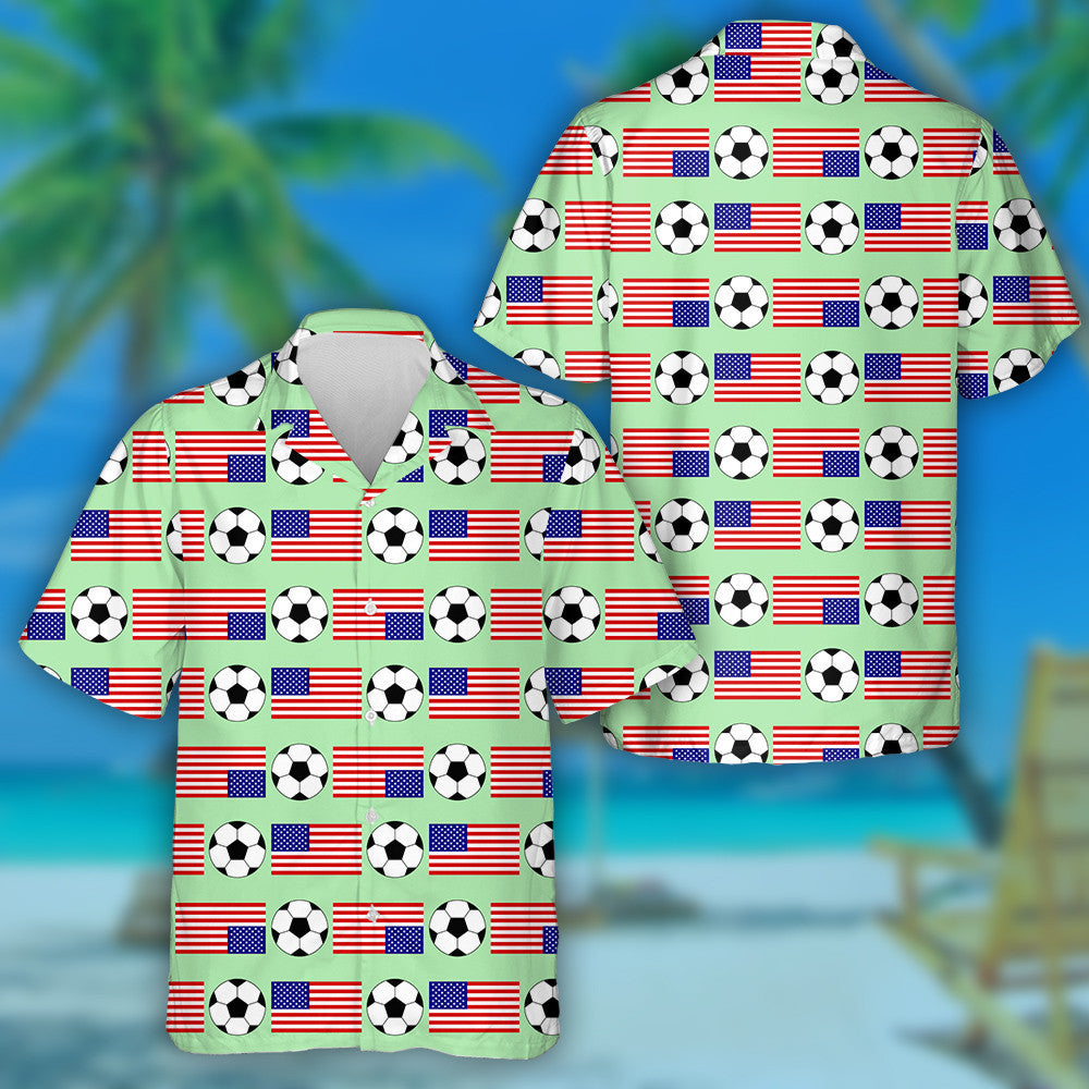 USA Flags And Football On Green Background Pattern Hawaiian Shirt, Hawaiian Shirt Gift, Christmas Gift