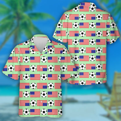 USA Flags And Football On Green Background Pattern Hawaiian Shirt, Hawaiian Shirt Gift, Christmas Gift