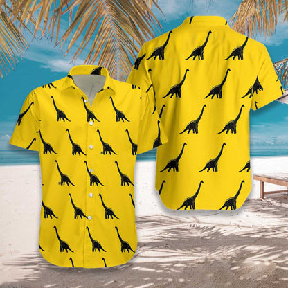 Brachiosaurus Dinosaur On Yellow Design Hawaiian Shirt, Hawaiian Shirt Gift, Christmas Gift