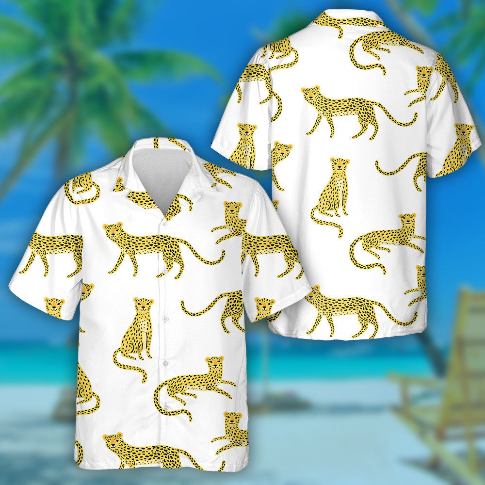 Cute Cartoon Leopard On White Background Hawaiian Shirt,Hawaiian Shirt Gift, Christmas Gift