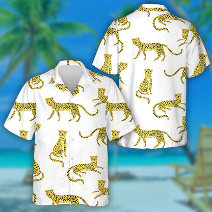Cute Cartoon Leopard On White Background Hawaiian Shirt,Hawaiian Shirt Gift, Christmas Gift