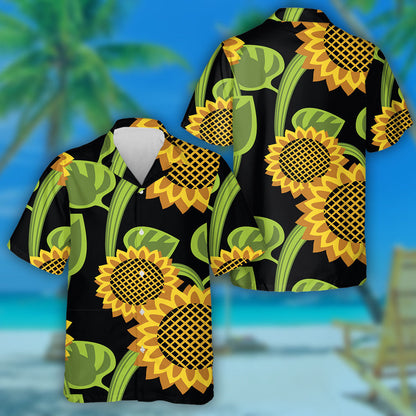 Pretty Blooming Sunflower On A Contrasting Background Hawaiian Shirt, Hawaiian Shirt Gift, Christmas Gift