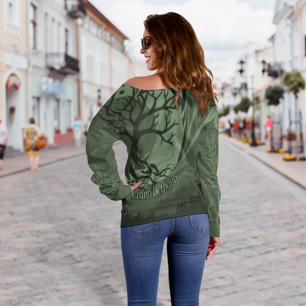 Celtic Tree of Life with Wolf Spirit Off Shoulder Sweater Crescent Crann Bethadh, Christmas Ugly Sweater, Christmas Gift, Gift Christmas 2024