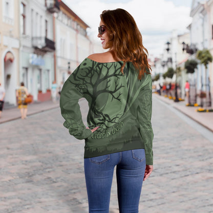 Celtic Tree of Life with Wolf Spirit Off Shoulder Sweater Crescent Crann Bethadh, Christmas Ugly Sweater, Christmas Gift, Gift Christmas 2024