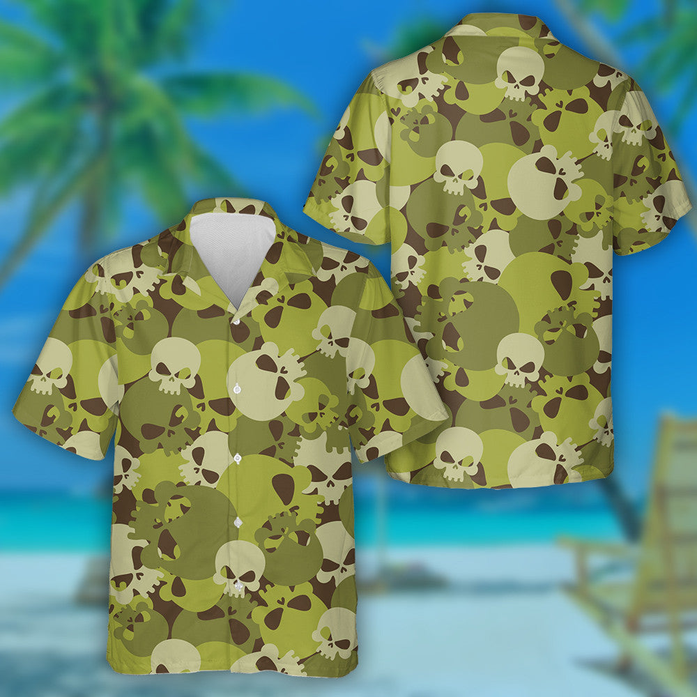 Army Camouflage Military Horror Skulls Bone Pattern Hawaiian Shirt, Hawaiian Shirt Gift, Christmas Gift