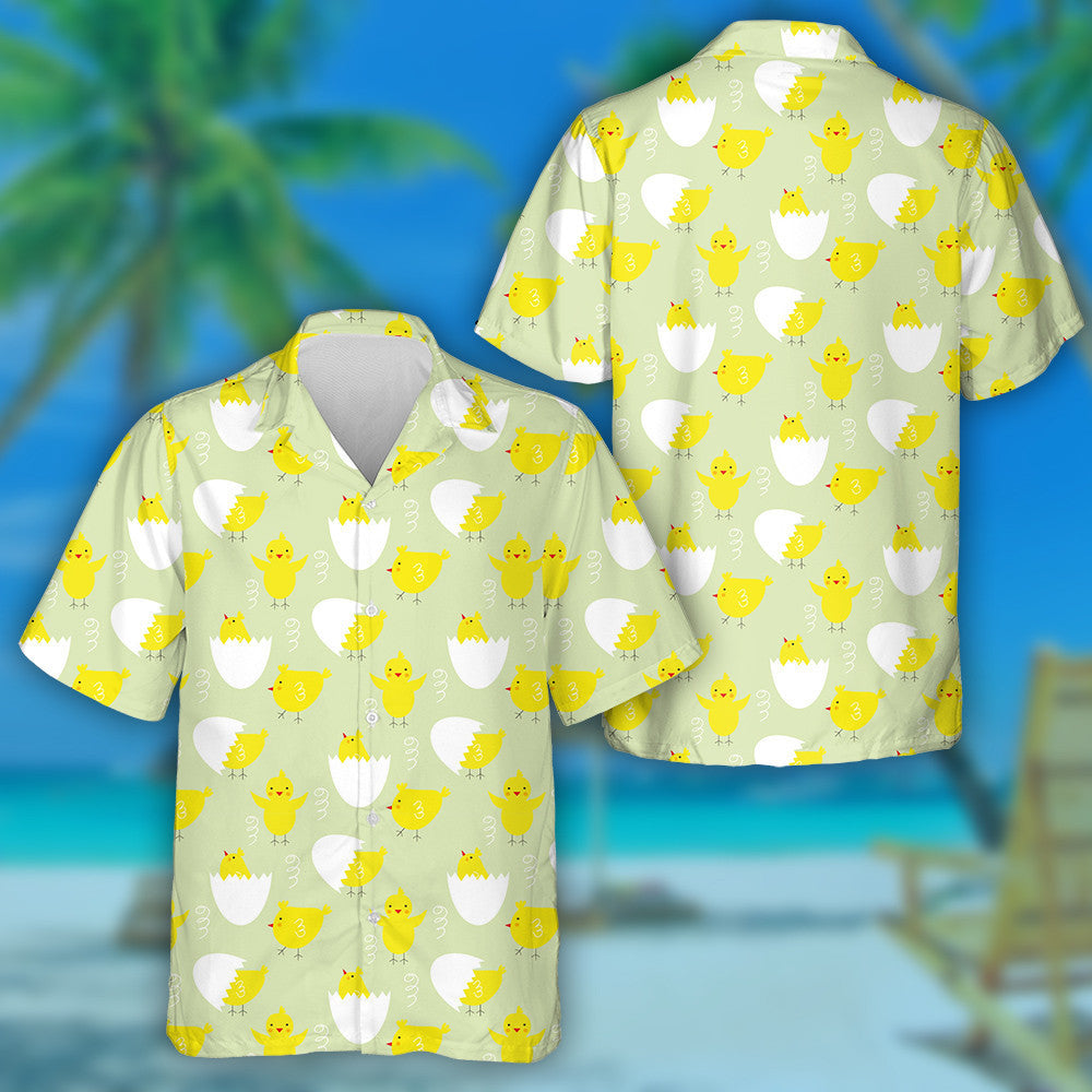 Funny Cute Yellow Chicken With Half Egg Shell Hawaiian Shirt, Hawaiian Shirt Gift, Christmas Gift
