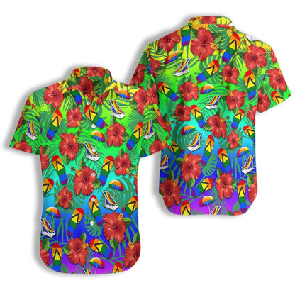 Red Floral Flower Leaf Pattern Hawaiian Shirt,Hawaiian Shirt Gift, Christmas Gift