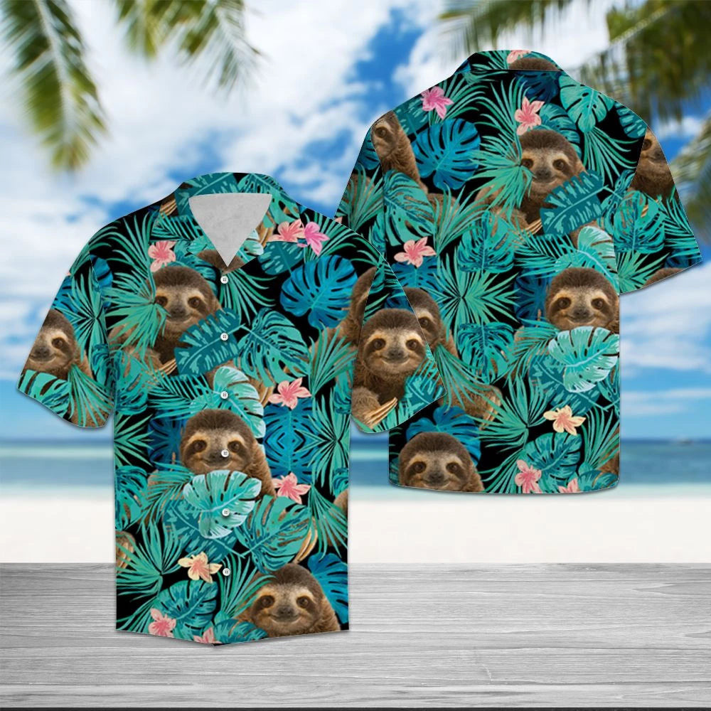 Sloth Tropical Palm Leaves Summer Vacation Gift Ideal Hawaiian Shirt, Hawaiian Shirt Gift, Christmas Gift