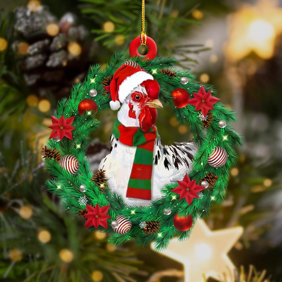 Chicken Wreath Shape Ornament, Happy Christmas Ornament, Christmas Gift, Christmas Decoration