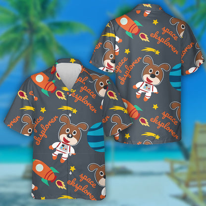 Cute Astronaut Dog In Space With Cartoon Style Hawaiian Shirt, Hawaiian Shirt Gift, Christmas Gift