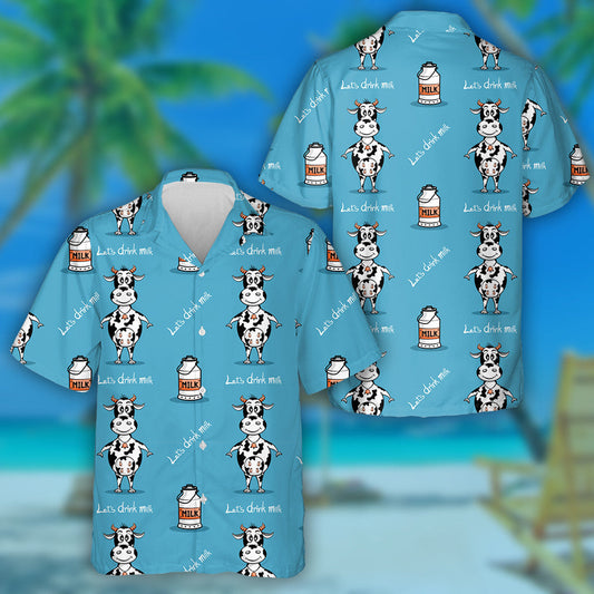 Little Cows And Leaves On Green Hawaiian Shirt, Hawaiian For Gift