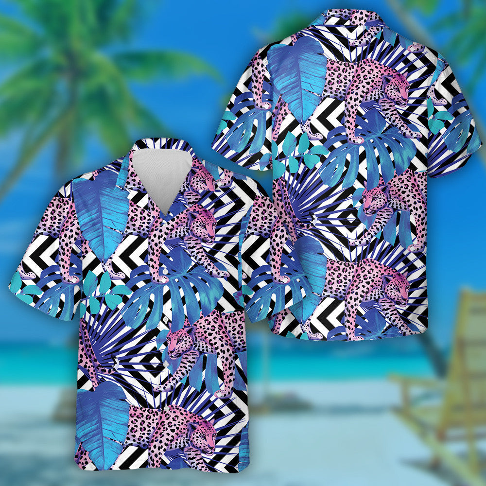 Summer Tropical Flower Safari With Exotic Animals Leopard Hawaiian Shirt, Hawaiian Shirt Gift, Christmas Gift