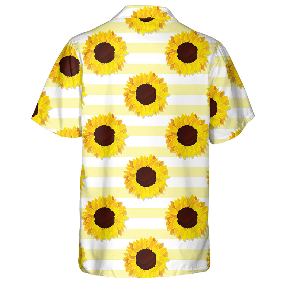 Sunflower Seed Head Flower On Yellow Striped Pattern Hawaiian Shirt, Hawaiian Shirt Gift, Christmas Gift