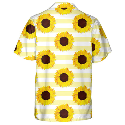 Sunflower Seed Head Flower On Yellow Striped Pattern Hawaiian Shirt, Hawaiian Shirt Gift, Christmas Gift