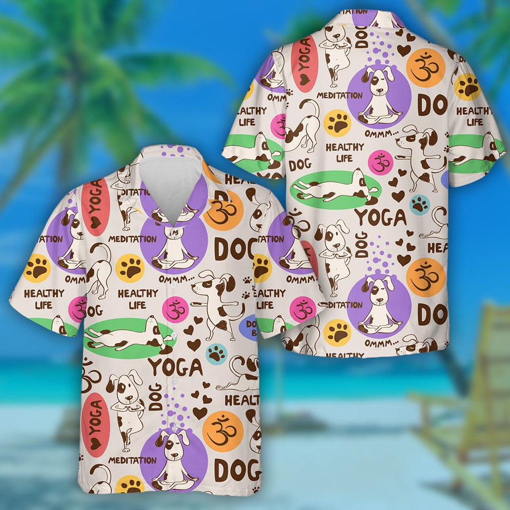 Cartoon Dogs As Yoga Positions Healthy Lifestyle Concept Hawaiian Shirt, Hawaiian Shirt Gift, Christmas Gift