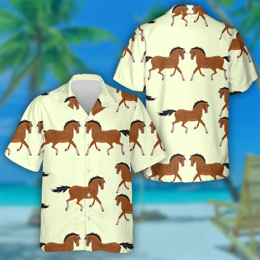 Brown Horse On Light Yellow Background Hawaiian Shirt, Hawaiian For Gift