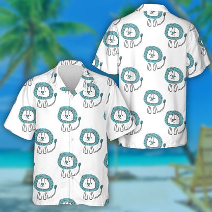 Cute Blue Lion On White Background Hawaiian Shirt,Hawaiian Shirt Gift, Christmas Gift