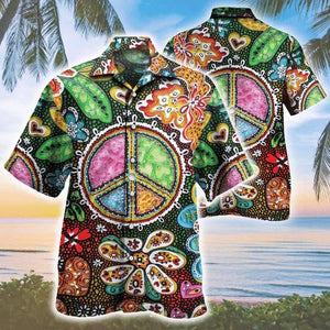 Colorful Leaf Peace Sign Stitching Hawaiian Shirt, Hawaiian For Gift