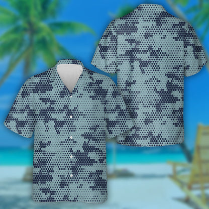 Digital Dotted Hexagonal Dark Blue Camo Pattern Hawaiian Shirt, Hawaiian Shirt Gift, Christmas Gift