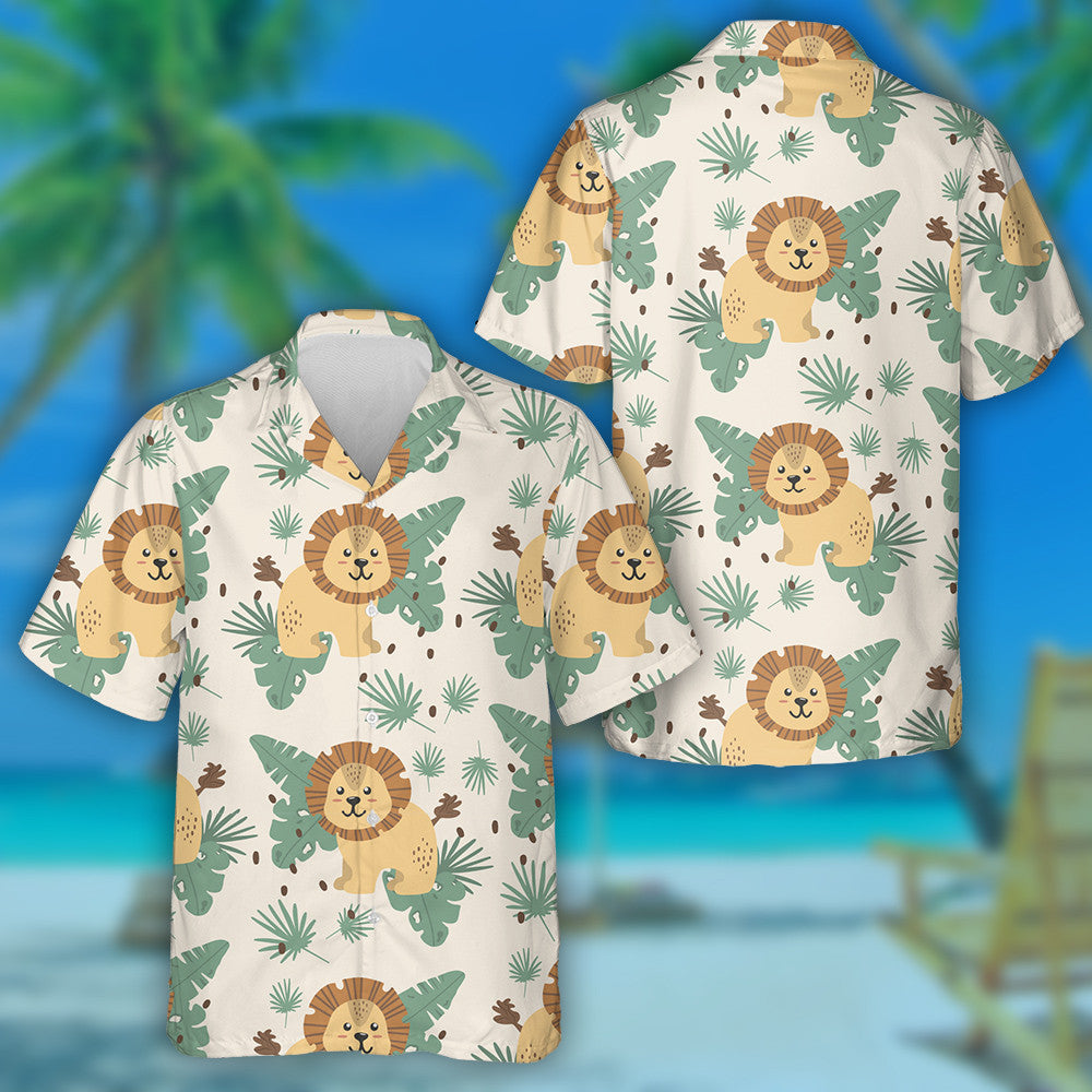 Funny Lion With Tropical Palm And Banana Leaves Hawaiian Shirt, Hawaiian Shirt Gift, Christmas Gift
