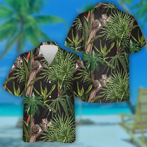 Wild African Animals Leopard In Tropical Forest On Black Hawaiian Shirt, Hawaiian Shirt Gift, Christmas Gift