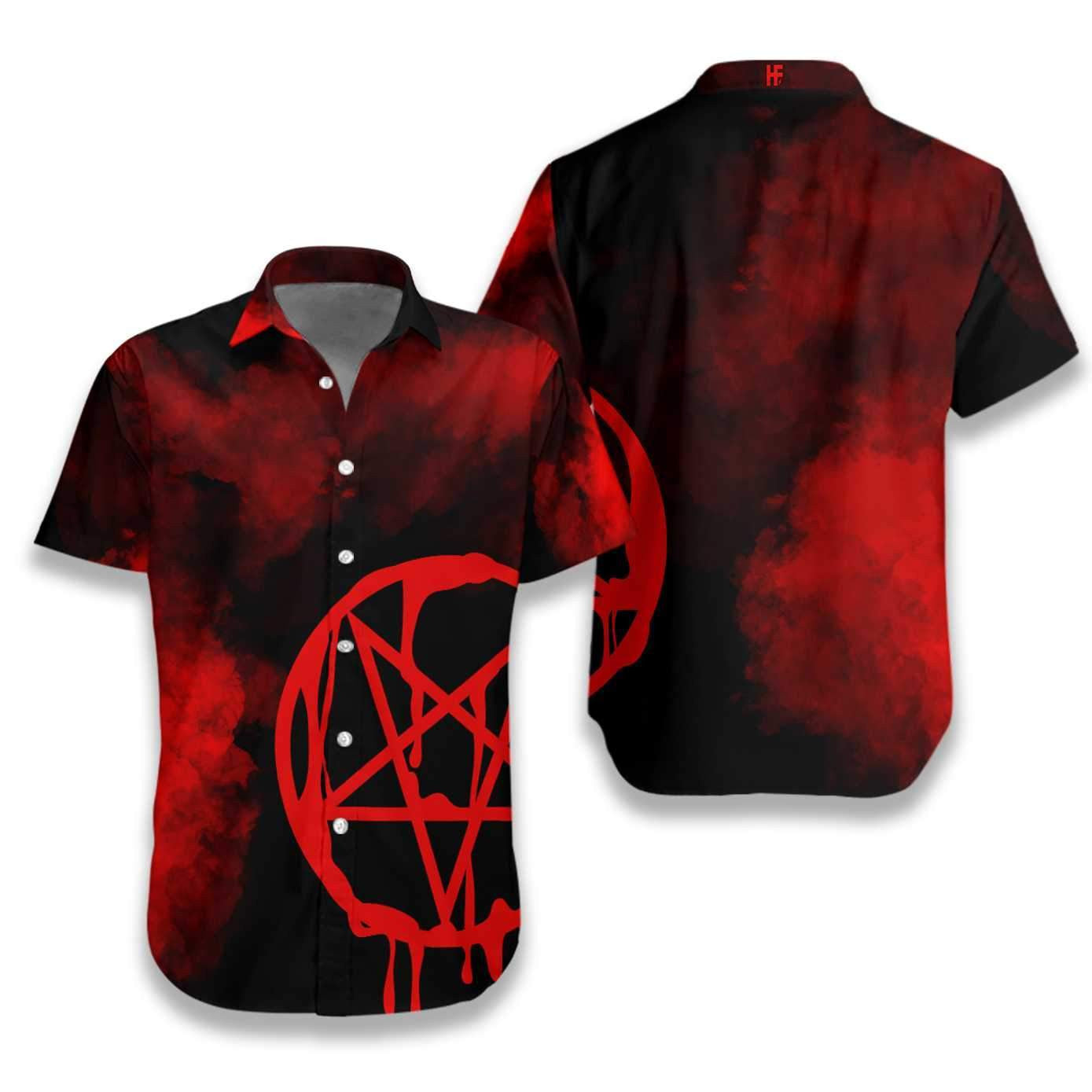 Pentagram Satanic Goth Gothic Black And Red Pattern Hawaiian Shirt, Hawaiian Shirt Gift, Christmas Gift