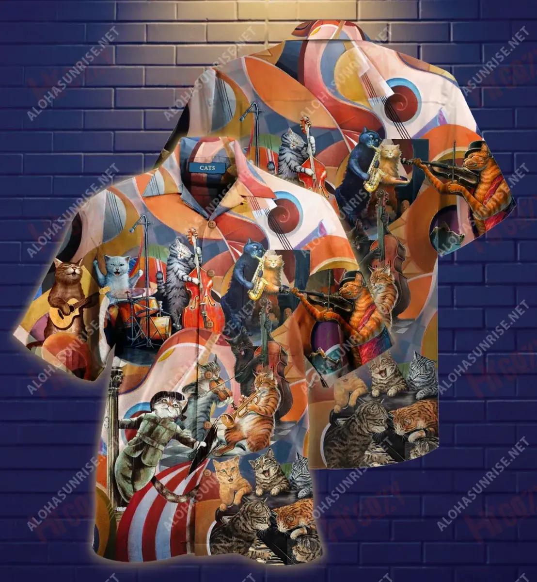 Amazing Cats Band Short Short Sleeve Shirt Summer Hawaiian T Shirts Tactical Hawaiian Shirt Hawaiian Shirts For Men, Hawaiian Shirt Christmas Gift