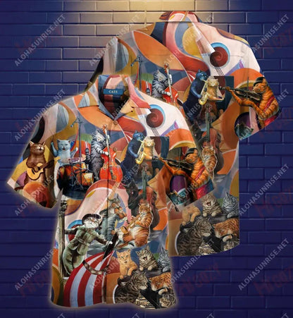 Amazing Cats Band Short Short Sleeve Shirt Summer Hawaiian T Shirts Tactical Hawaiian Shirt Hawaiian Shirts For Men, Hawaiian Shirt Christmas Gift