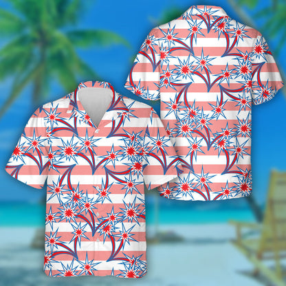 Striking Shooting Stars On Red And White Striped Background Hawaiian Shirt, Hawaiian Shirt Gift, Christmas Gift